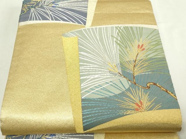 平和屋本店▼六通柄袋帯　松葉文　砂金織　正絹　逸品　DABE9443sf