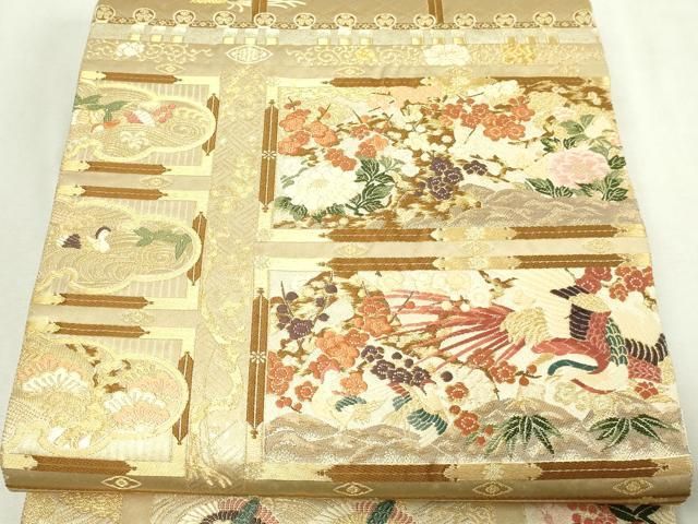 平和屋本店▼六通柄袋帯　唐織　窯永華飾文　本金箔　正絹　逸品　DABE9448sf