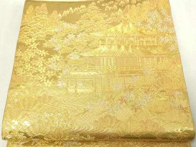 平和屋本店▼西陣　じゅらく謹製　六通柄袋帯　古都京勝錦繍絵巻　金閣箔　正絹　逸品　DABE9462sf