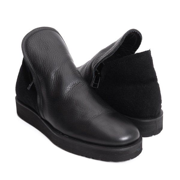 ヨウジヤマモト ファムYohji Yamamoto FEMME レザーメルトン切替サイドジップブーツ 黒3(23.5cm位)