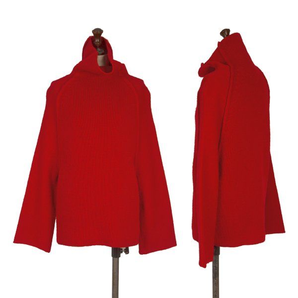 美品★YOHJI YAMAMOTO 長袖カットソー タートルネック 赤 3 ヨウジヤマモト ファムYohji Yamamoto FEMME ウールタートルネック