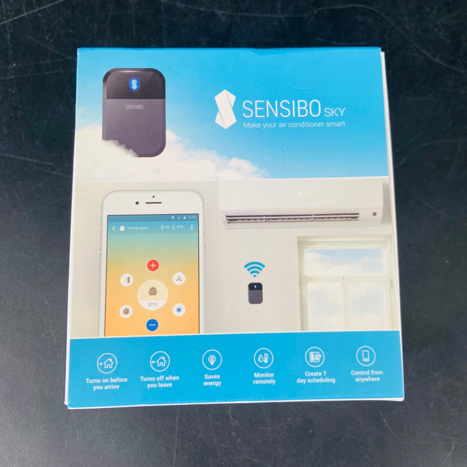 エアコン専用 スマートコントローラ Sensibo Sky センシーボスカイ 部屋温度 電源オン オフ切替 タイマー設定 遠隔操作