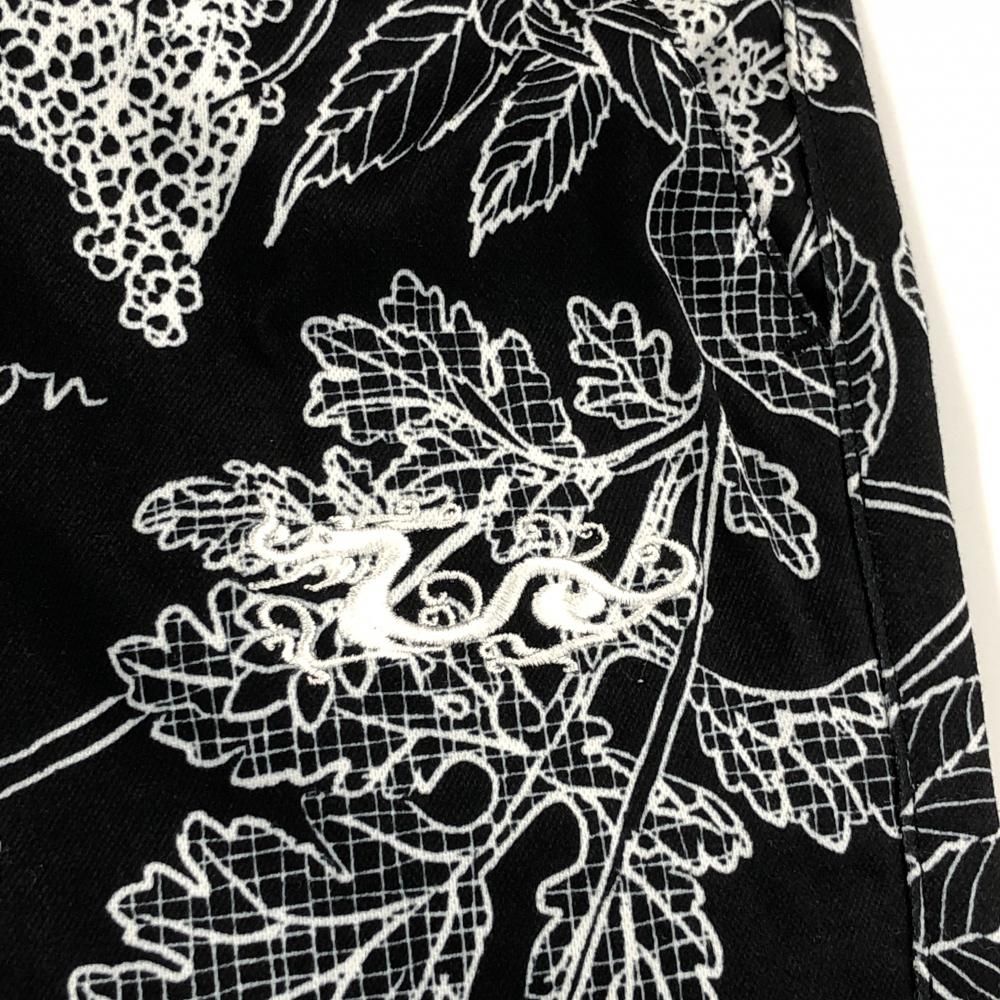 美品】ダンスウィズドラゴン パンツ 黒×白 総柄 花 リーフ ロゴ