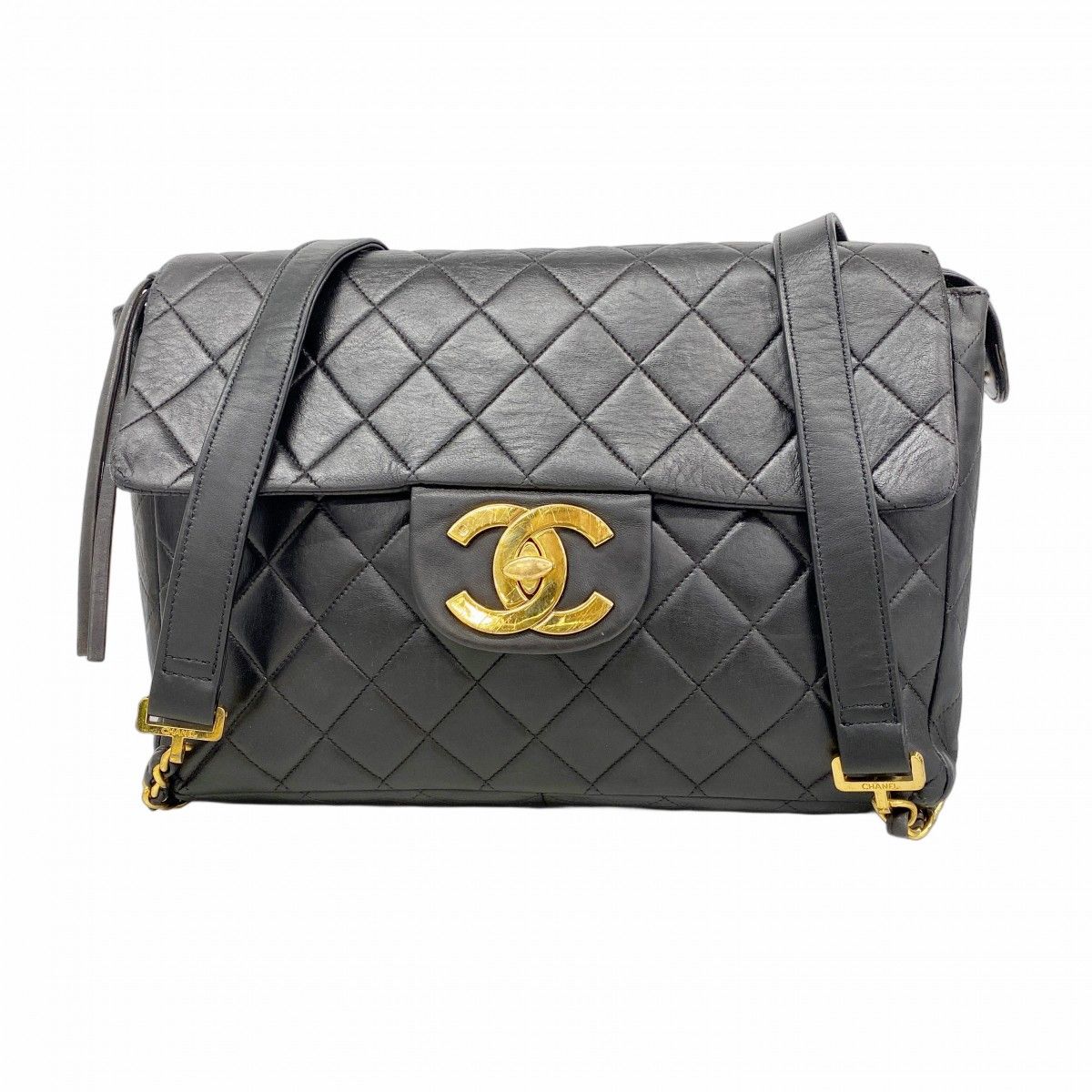 【6ec2976-k】シャネル リュック・デイパック マトラッセ デカココ ラムスキン ブラック ゴールド金具【中古】レディース