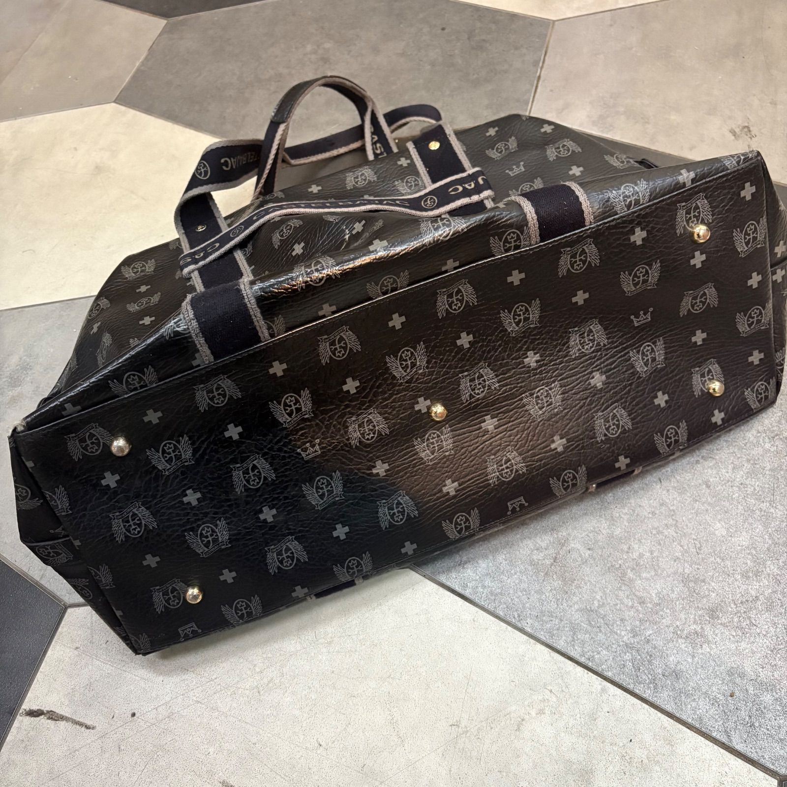 カステルバジャック ボストンバッグ ブラック 総柄 ロゴ モノグラム 金 バッグ ✨美品✨カステルバジャック ボストンバッグ ブラック 総柄 ロゴ