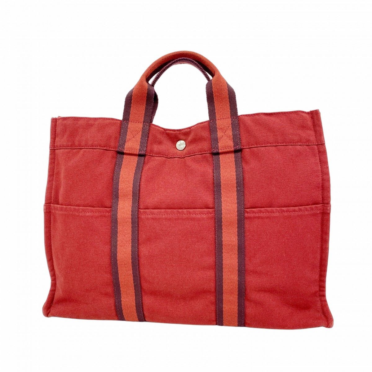 【6ec2973-k】エルメス トートバッグ フールトゥMM キャンバス ボルドー シルバー金具【中古】メンズ レディース ユニセックス