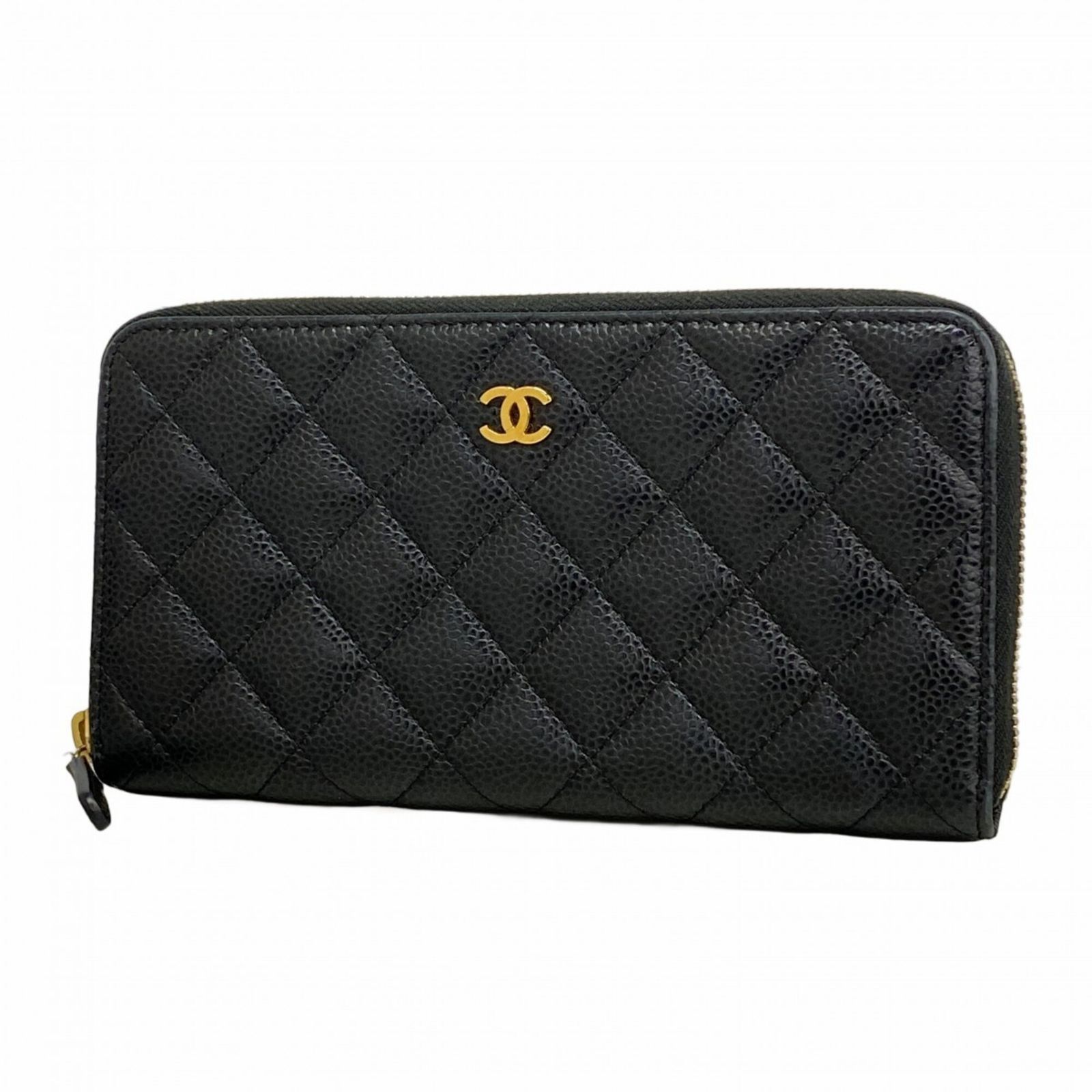 シャネル(Chanel) シャネル 長財布 マトラッセ キャビアスキン ブラック レディース