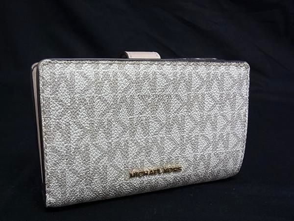 MICHAEL KORS マイケルコース MK柄 PVC×レザー 二つ折り 財布 ウォレット 小銭入れ 札入れ アイボリー系×ピンク系 DK2435
