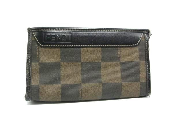 FENDI フェンディ レザー ポーチ 小物入れ マルチケース レディース メンズ ブラウン系 DN0852