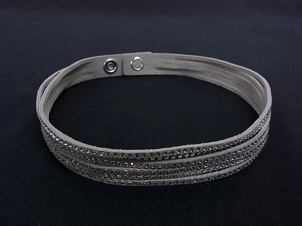 ■美品■ SWAROVSKI スワロフスキー スエード ラインストーン 2連 ブレスレット バングル アクセサリー グレー系×シルバー系 DN1746