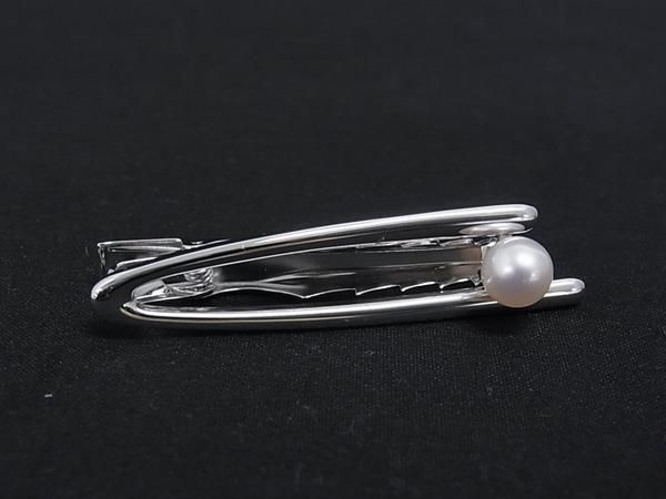 ■新品同様■ MIKIMOTO ミキモト 本真珠 アコヤ真珠 パール 約7mm SV925 ネクタイピン タイクリップ アクセサリー シルバー系 DN1442
