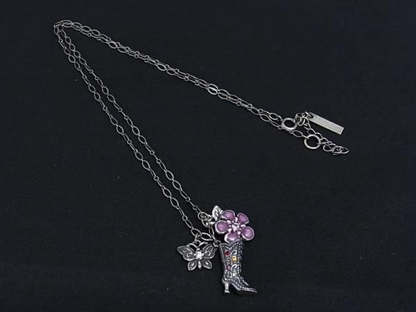 ANNASUI アナスイ SV925 ブーツ バタフライ フラワー ネックレス ペンダント アクセサリー シルバー系×マルチカラー DN1809