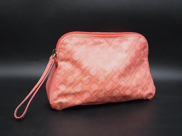 ■美品■ GHERARDINI ゲラルディーニ PVC×レザー 総柄 メイクポーチ マルチケース 小物入れ レディース オレンジ系 DM8206