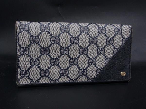 GUCCI グッチ PVC×レザー GG柄 二つ折り 長財布 ウォレット 札入れ 小銭入れ レディース メンズ ネイビー系 DN0884 4,439円