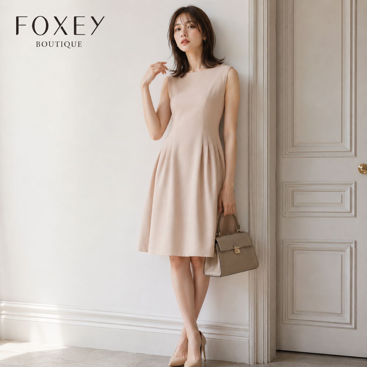 美品✨フォクシー マグノリア ドレス ワンピース ウエストタック ネイビー 38 未使用級】【参考価格121,000円】FOXEY BOUTIQUE39713/ フォクシー
