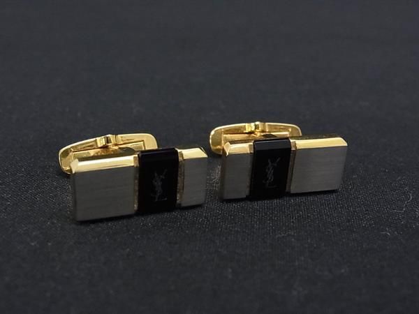 ■美品■ YVESSAINTLAURENT イヴサンローラン カフスボタン カフリンクス ビジネス メンズ 紳士 ゴールド系×シルバー系 DN1608
