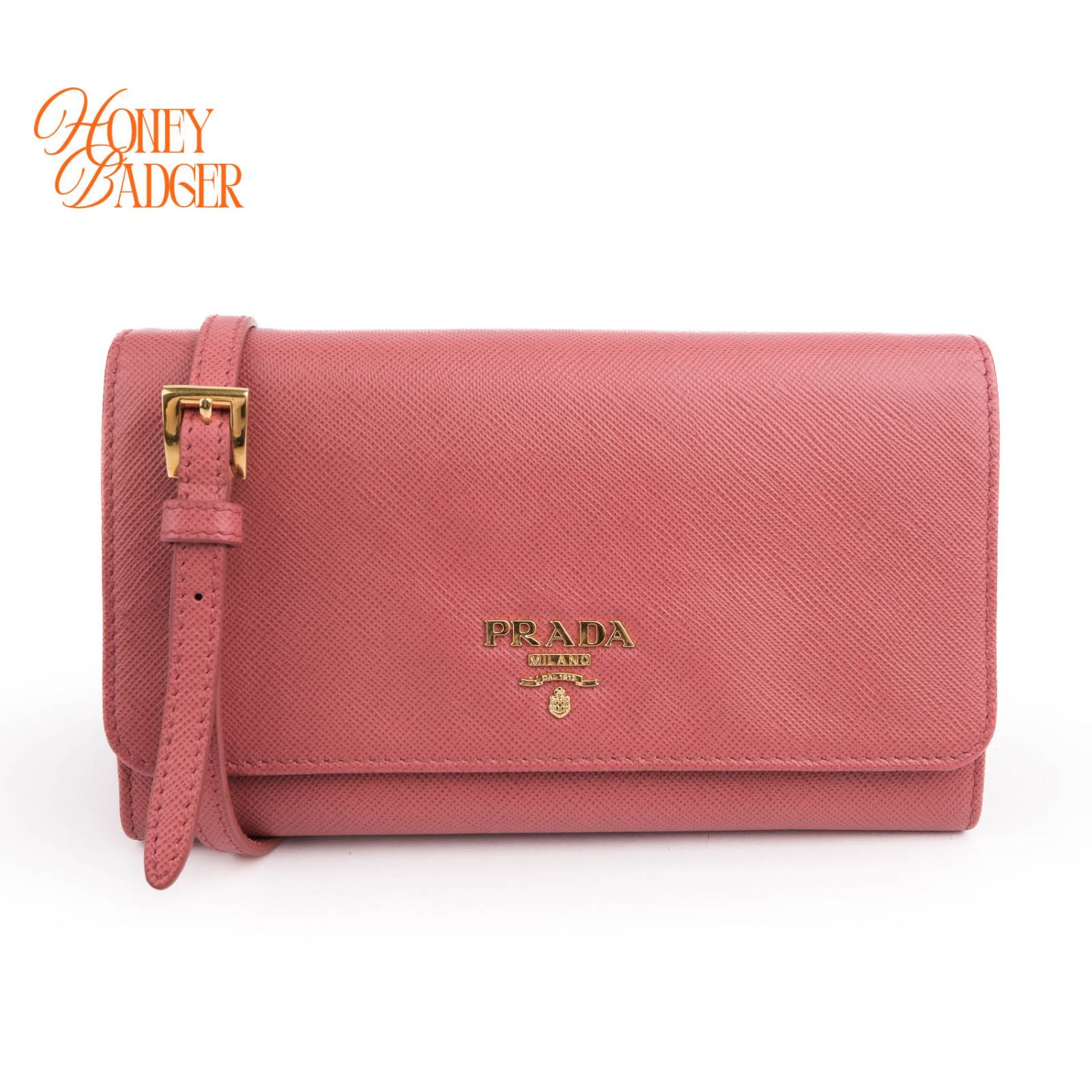 【極美品】プラダ PRADA 二つ折り財布 サフィアーノ ウォレット バッグ ピンク ゴールド金具