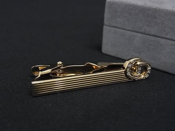■極美品■ ChristianDior クリスチャンディオール ラインストーン ネクタイピン タイクリップ アクセサリー ゴールド系 DN1966