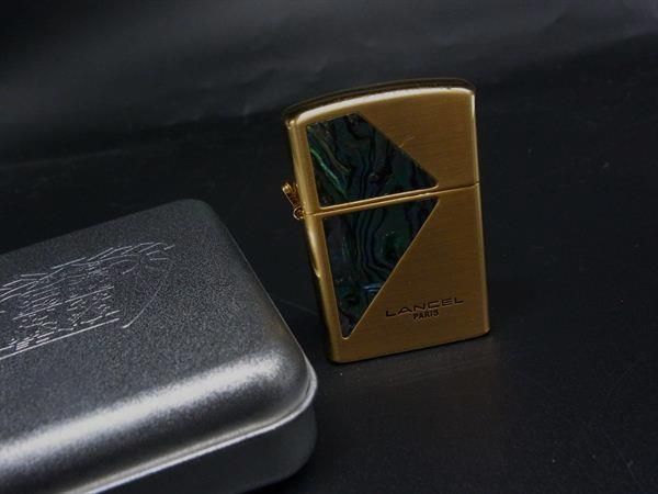 ■美品■ LANCEL ランセル ライター 高級ガスライター 喫煙具 喫煙グッズ レディースメンズ ゴールド系×グリーン系 DN0913