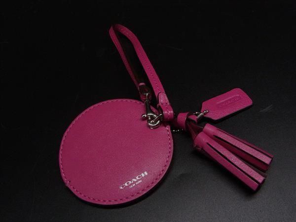■美品■ COACH コーチ レザー ミラー 鏡 タッセル バッグチャーム キーホルダー キーリング マゼンタピンク系 DN0973 4,384円