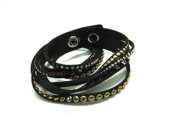 ■美品■ SWAROVSKI スワロフスキー クリスタル ブレスレット バングル アクセサリー レディース ブラック系 DN1013