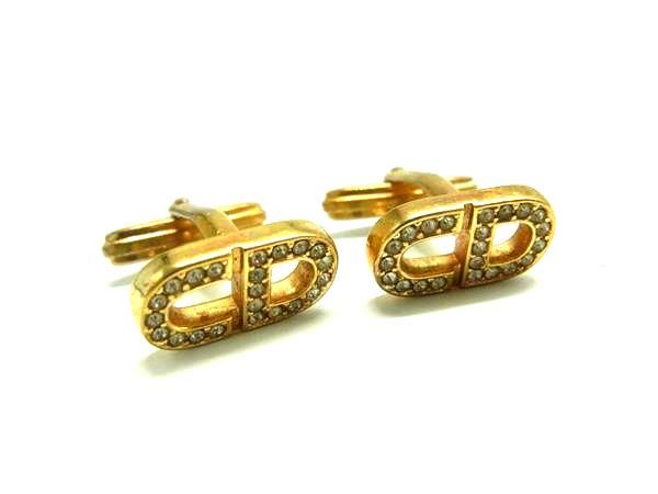 ChristianDior クリスチャンディオール ラインストーン カフス カフリンクス アクセサリー ゴールド系×クリア DN1035