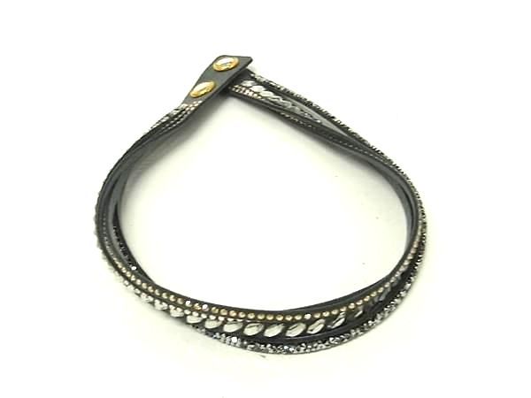 ■極美品■ SWAROVSKI スワロフスキー ラインストーン スエード ２WAY チョーカー 2連ブレスレット バングル グレー系 DN1910