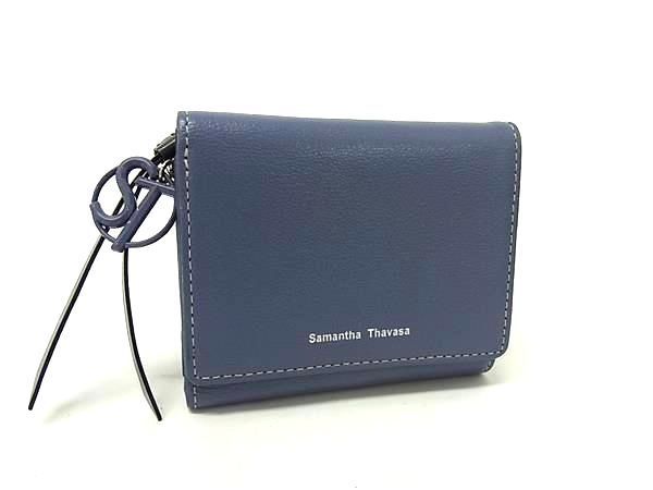■美品■ Samantha Thavasa サマンサタバサ レザー 三つ折り 財布 ウォレット 小銭入れ 札入れ カード入れ レディース ブルー系 DN2258