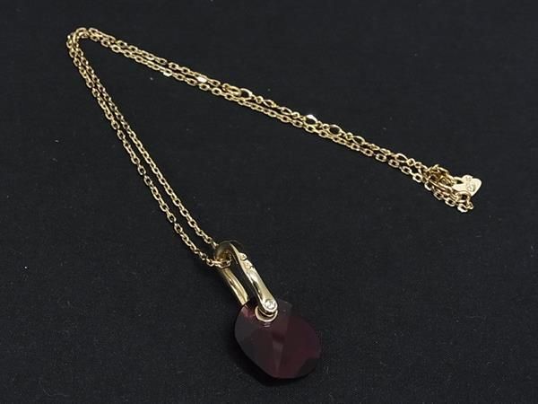 ■美品■ SWAROVSKI スワロフスキー クリスタル ラインストーン ネックレス ペンダント アクセサリー レッド系×ゴールド系 DN2137