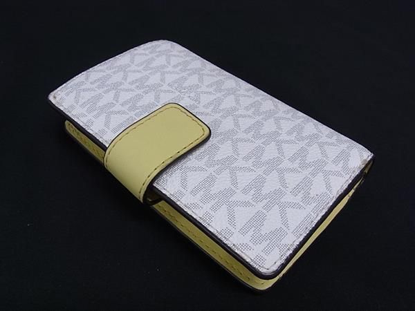 ■美品■ MICHAEL KORS マイケルコース PVC 二つ折り 財布 ウォレット カード入れ 小銭入れ ホワイト系×イエロー系 DN2068 ■美品■ MICHAEL KORS マイケルコース PVC 二つ折り 財布 ウォレット カード入れ 小銭入れ ホワイト系×イエロー系 DN2068