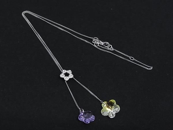 ■美品■ SWAROVSKI スワロフスキー フラワーモチーフ ネックレス ペンダント アクセサリー レディース シルバー系 DN2083