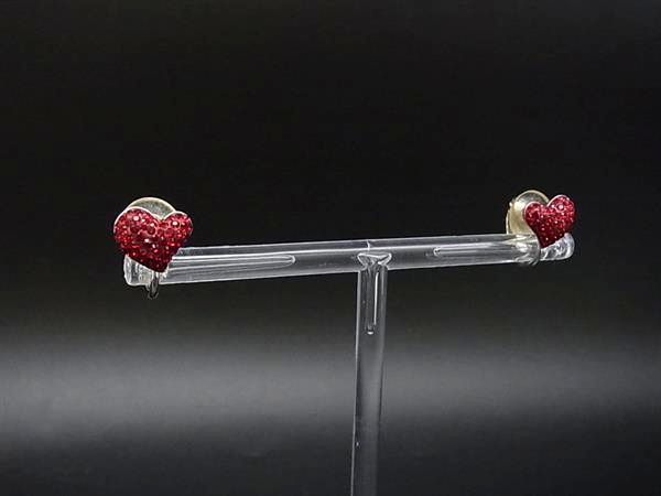 SWAROVSKI スワロフスキー ラインストーン ハート クリップ式 イヤリング アクセサリー レッド系×シルバー系 DM8260