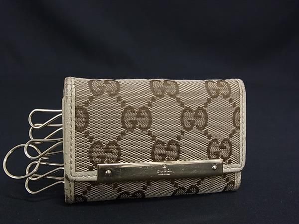 GUCCI グッチ 127048 GG柄 GGキャンバス×レザー 6連 キーケース 鍵入れ レディース ブラウン系×アイボリー系 DN2211