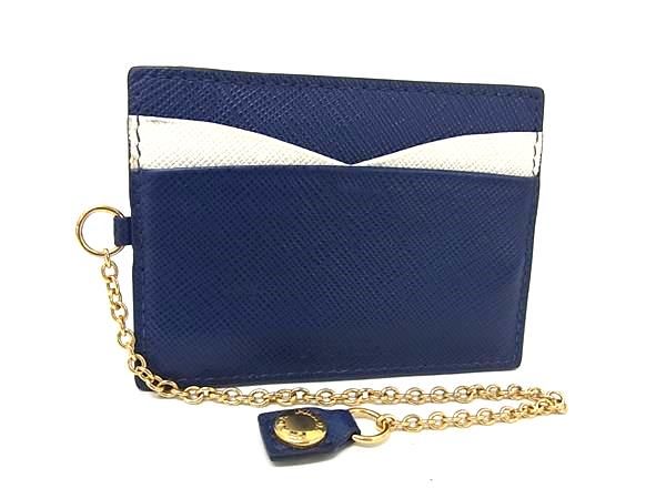 PRADA プラダ サフィアーノレザー カード入れ カードケース パスケース ブルー系×アイボリー系 DN2212