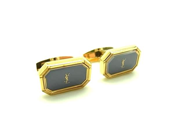 ■美品■ YVESSAINTLAURENT イヴサンローラン カフスボタン カフリンクス アクセサリー ゴールド系×パープル系 DM8340