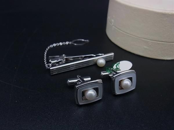 ■美品■ Formal MORIYA フォーマルモリヤ 本真珠 パール 約6mm SV925 カフスボタン ネクタイピン アクセサリー 2点セット DM8389