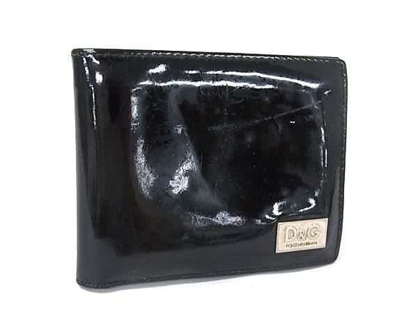 DOLCE＆GABBANA ドルチェ&ガッバーナ パテントレザー 二つ折り 財布 ウォレット 札入れ 小銭入れ ブラック系 DN2615