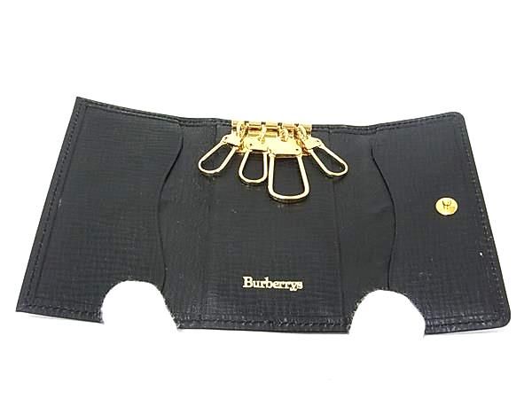 Burberrys バーバリーズ レザー 4連 キーケース 鍵入れ レディース メンズ ブラック系 DN2774