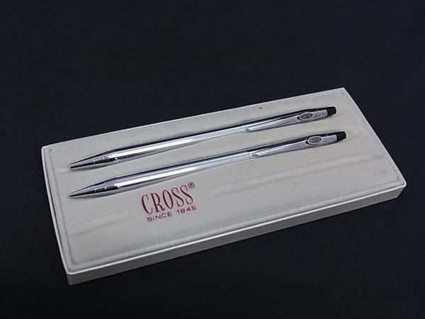 ■美品■ CROSS クロス デュポン ツイスト式 ボールペン シャープペンシル 筆記用具 文房具 2点セット シルバー系 DN3169