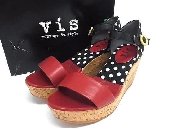 ■美品■ vis ビス ディズニー コラボ キャンバス ドット 水玉 ウェッジソール サンダル サイズ 24 (約24cm) 靴 ブラック系 DN3371