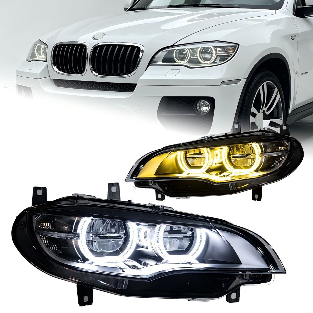 【送料無料】BMW X6 E71 08-14 専用 LED ヘッドライト 高配仕様 双色エンジェルアイ デイライト 流れる光 ドレスアップ 明るさ強化 車両安全性向上 高耐久性 簡単取付 カスタムアクセサリー
