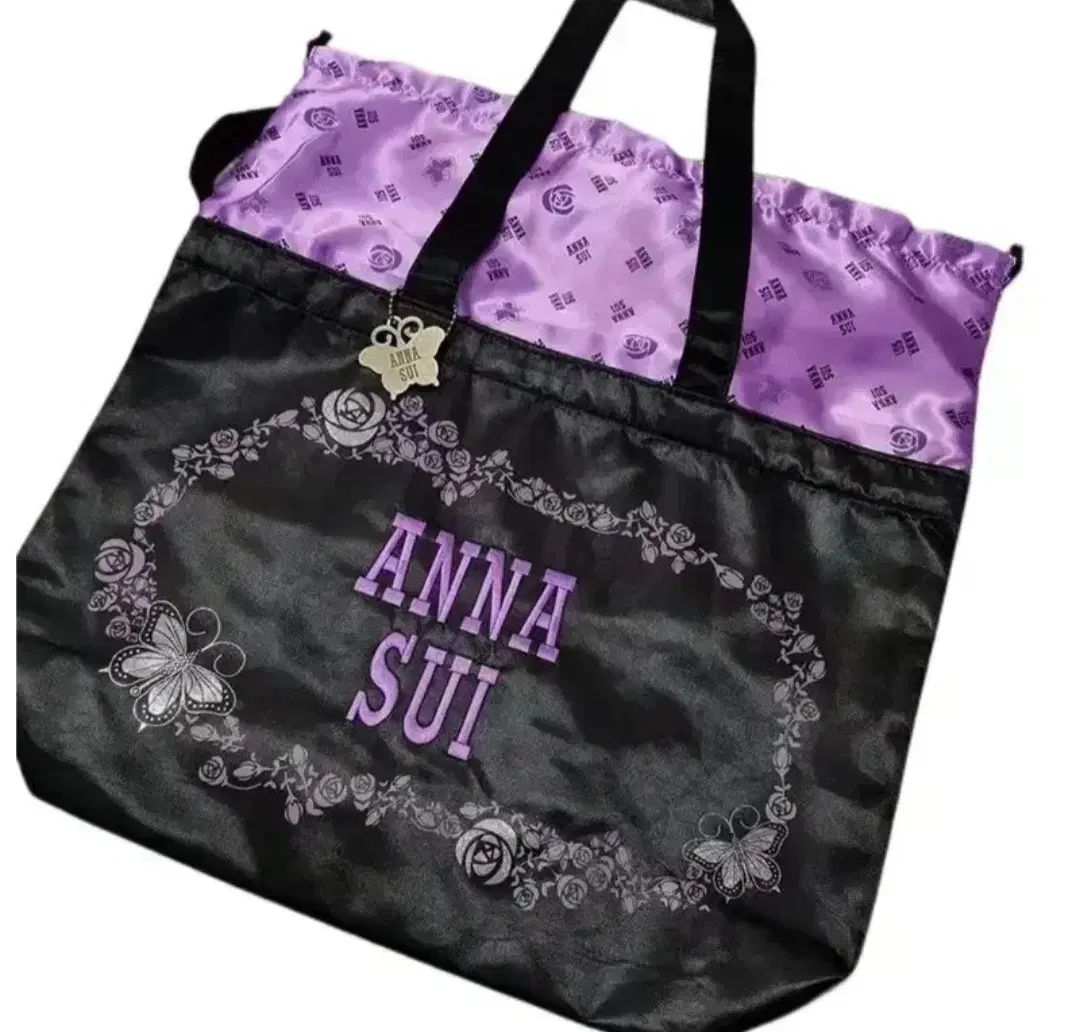 新品／即発送 anna sui アナスイ ブラック ローズ 刺繍 ハンドバッグ トートバッグ エコバッグ