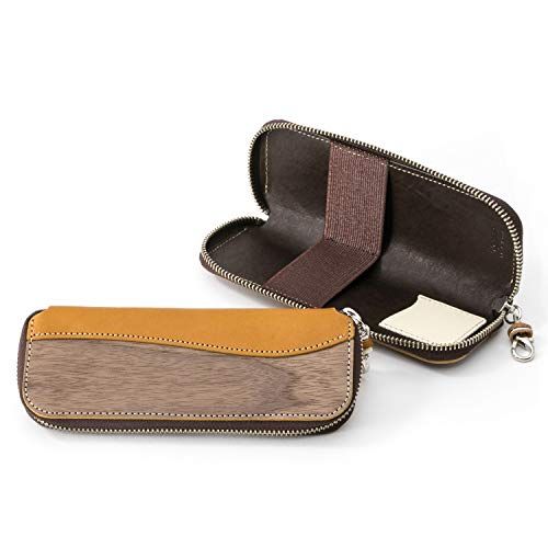 Zip pen case ペンケース メンズ レディース 本革 天然木 ウッド レザー 日本製 マスタードｍａ