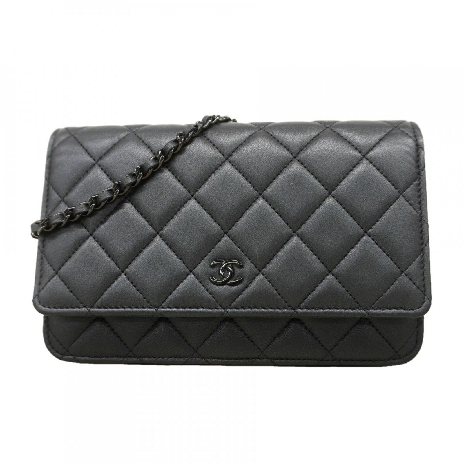 シャネル(Chanel) シャネル 財布・ショルダーウォレット マトラッセ チェーンショルダー ラムスキン ブラックレディース