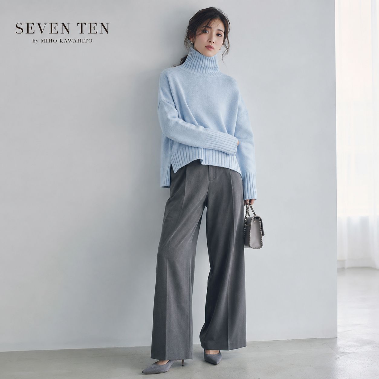 新品 SEVEN TEN ショートスリーブタートルニットライトブルー【公式