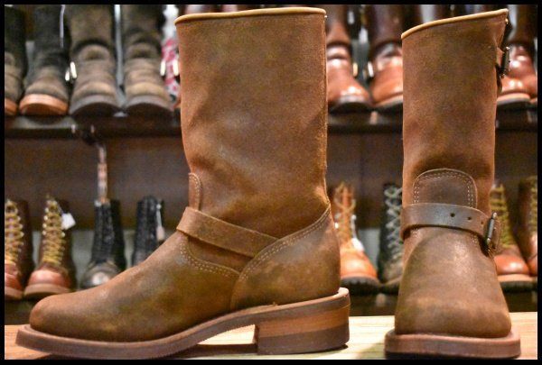 【8E 美品 白タグ】Chippewa チペワ 27911 ボンバーレザー エンジニア ベージュ 茶 ラフアウト ブーツ HOPESMORE【GE182】