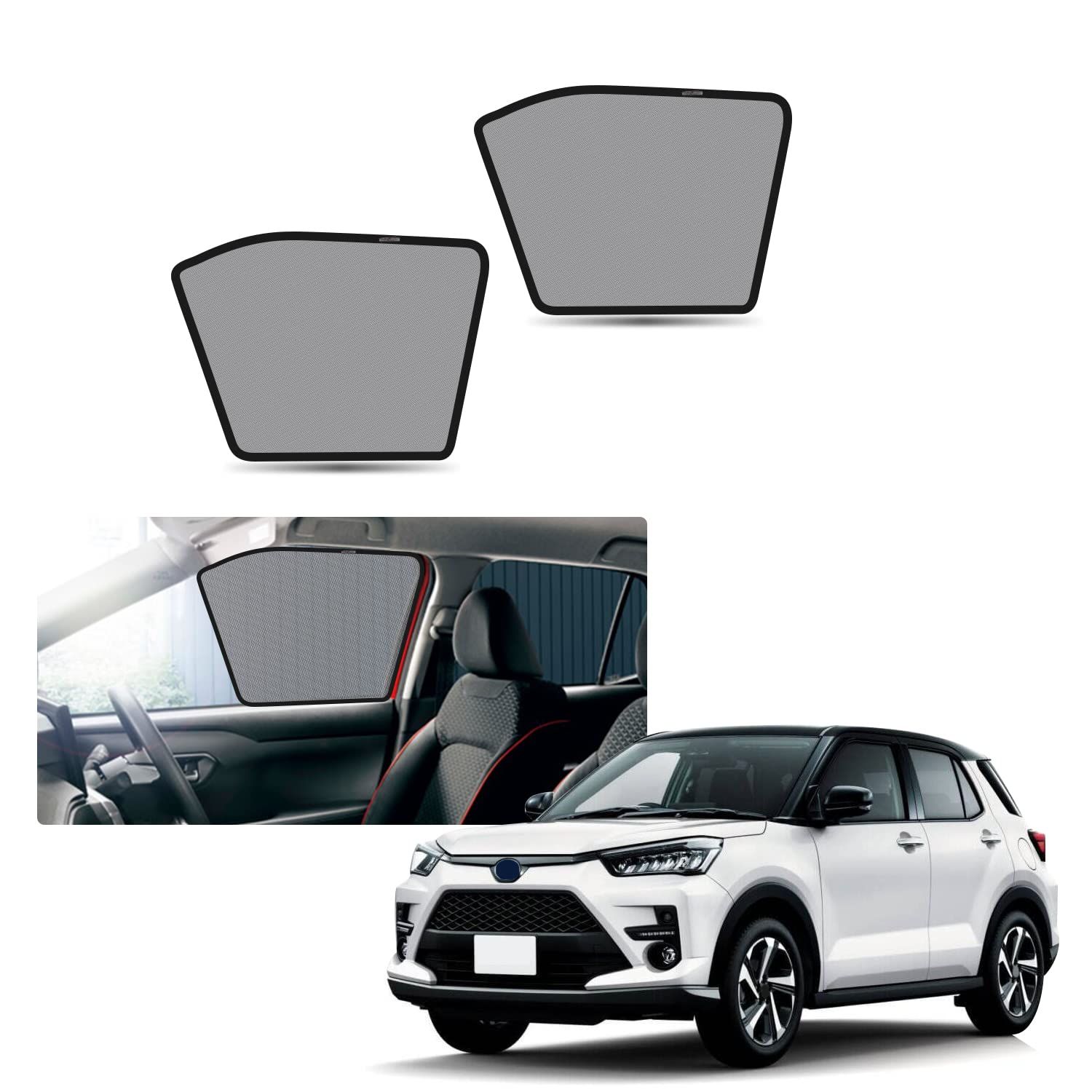 【RUIYA】前席用 トヨタ ライズ ダイハツ ロッキー A200系 専用 サンシェード サイド カーテン マグネット ロッキー 車 カーシェード シェード日除け ライズ 遮光 目隠し 断熱 車中泊 暑さ対策 折り畳み 貼り付け簡単 ロッキー 50e962c8