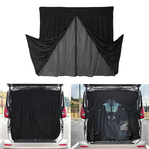 BLUESEATEC バックドア用 カーテン マグネット固定 二重構造 防虫ネット 遮光 車中泊 アウトドア キャンプ リアゲート用 網戸 換気 ?力磁石 取付簡単 幅約140cm x 高さ約130mm 収納袋付きas 99a7e134