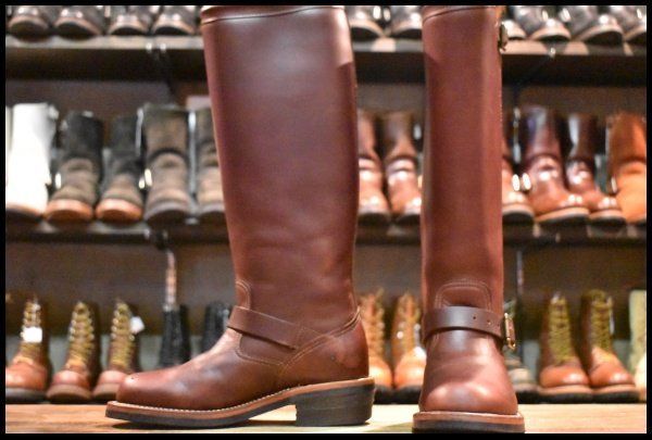 【5.5E 良品 黒タグ】Chippewa チペワ 97912 ロング エンジニア ブラウン コードバン 茶 17インチハイト プルオン ブーツ HOPESMORE【GE183】