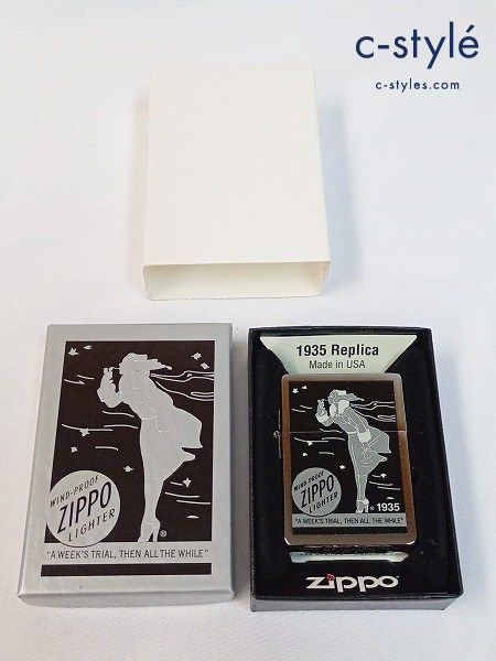 M373 [未使用品] ZIPPO ジッポー オイルライター 1935 REPLICA Windy BOX DESIGN シルバー レプリカ ウィンディガール | ★